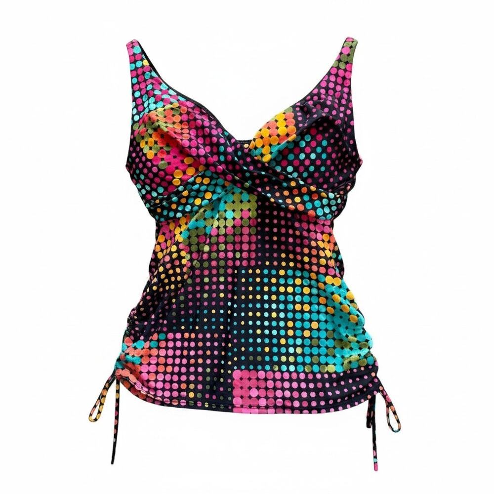 Captiva Tankini Multicolored Dot Ruched Adjustable Strap Top Swimwear Womens M